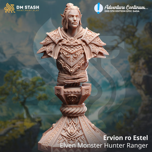 Büste Ervion – Elfenmonsterjäger-Ranger – 120 mm groß – Figurdruck 3D 12k Miniatur Geschenkidee | Dungeons and Dragons | Tabletop DM Stash