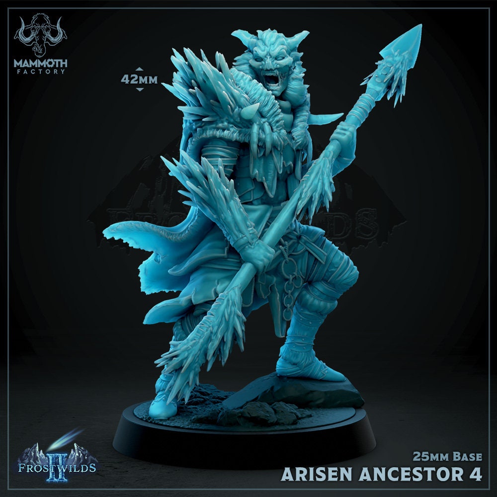 Ancestor 4 Ice Hunter Spear Figur DND 14k + BONUS Druck 3D RPG Miniatur Geschenkidee Mini | Dungeons n Dragons D&D | Tabletop | Mammut