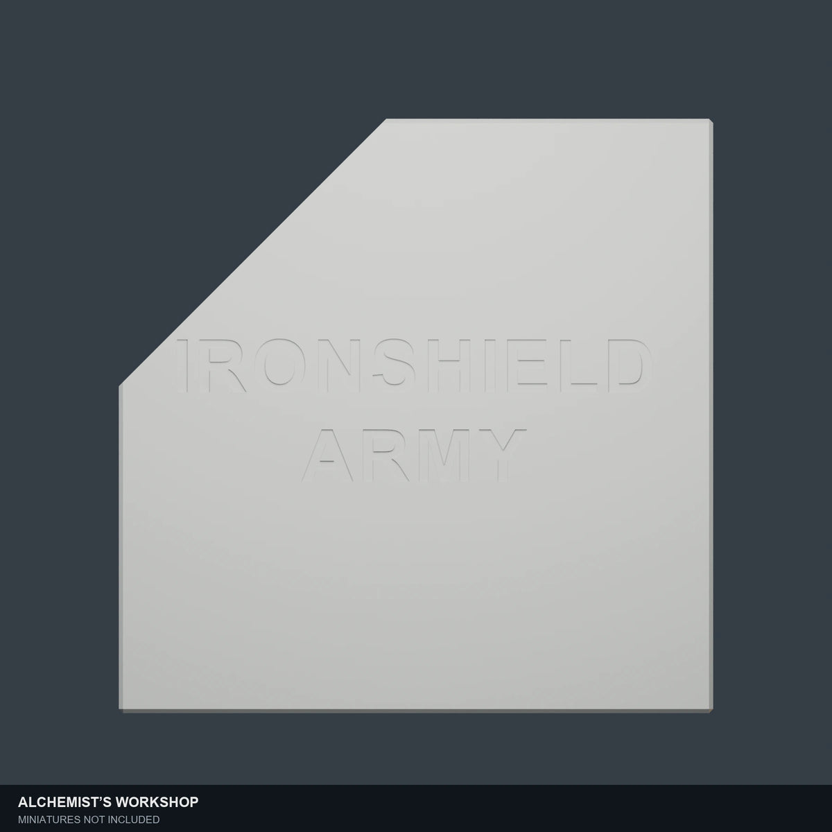 Underside visualization showing the IRONSHIELD ARMY engraving.