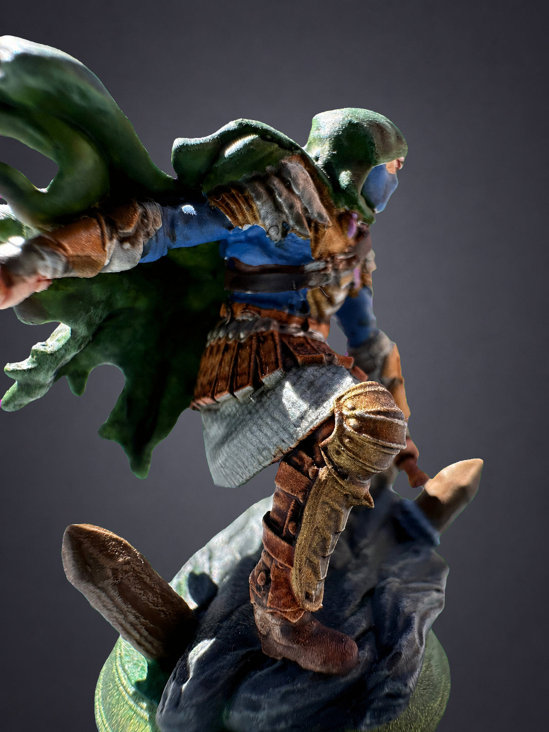 Serran painted rogue green cloak edition - alternate angle of hand-painted DnD collector miniature