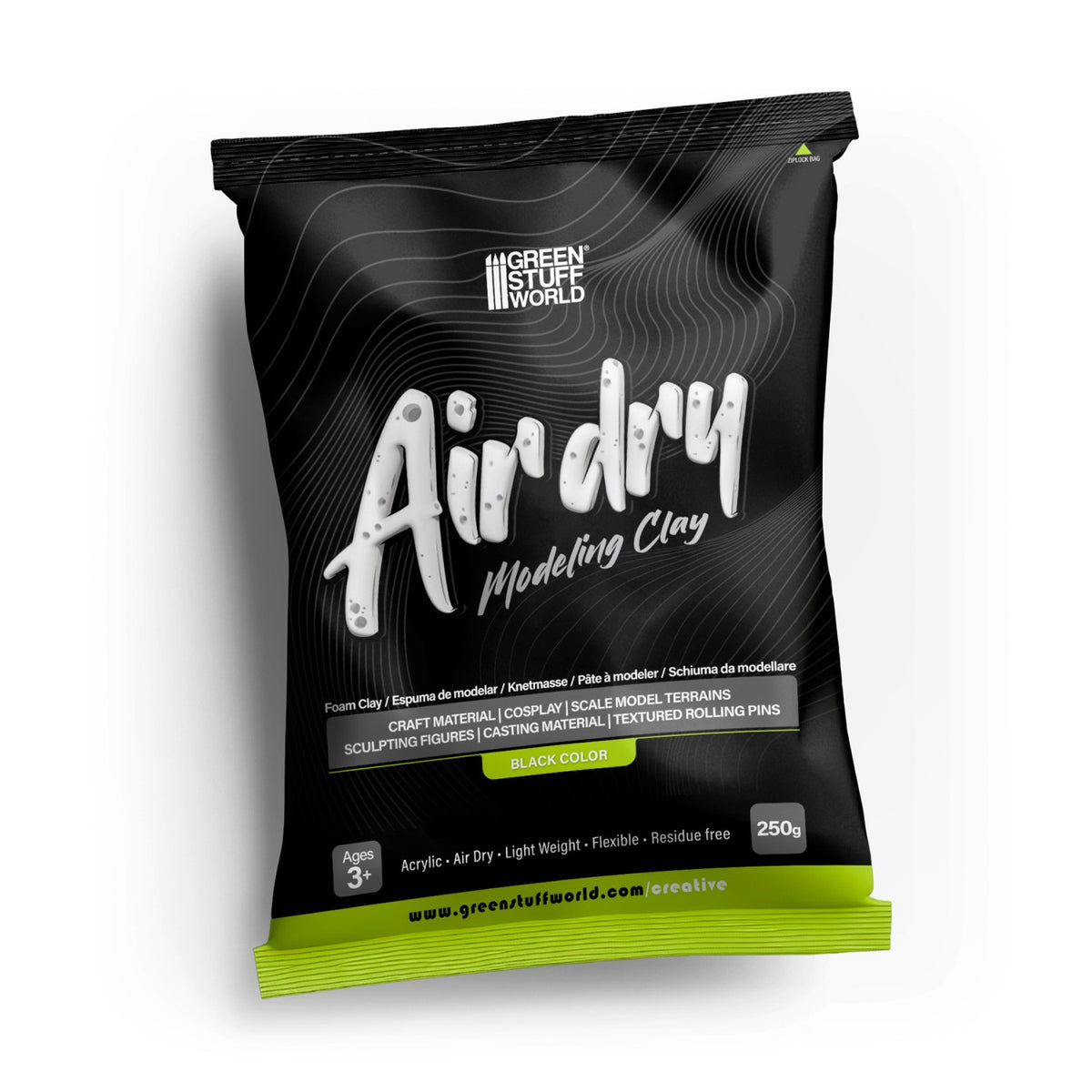 Green Stuff World Air Dry Modeling Foam Clay Black 250g