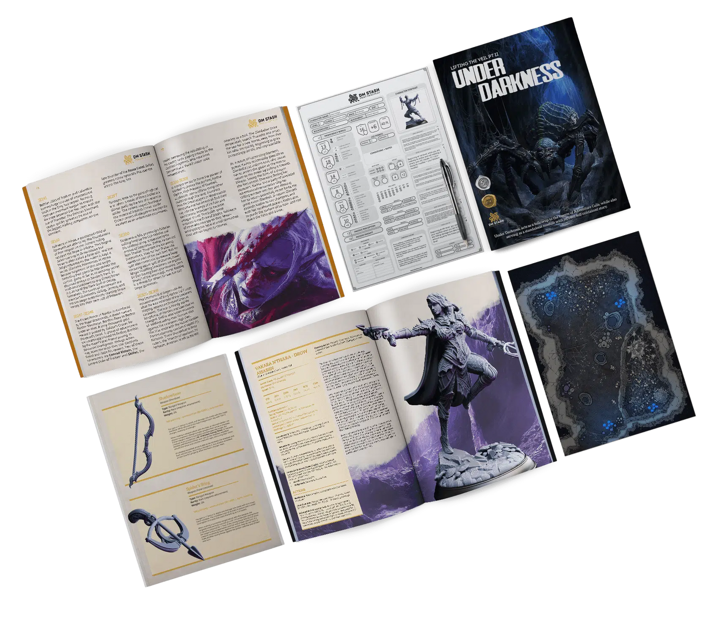 Under Darkness - DND 5e Starter Campaign - Full Set 14 Figures + Maps + Characters Sheets D&D