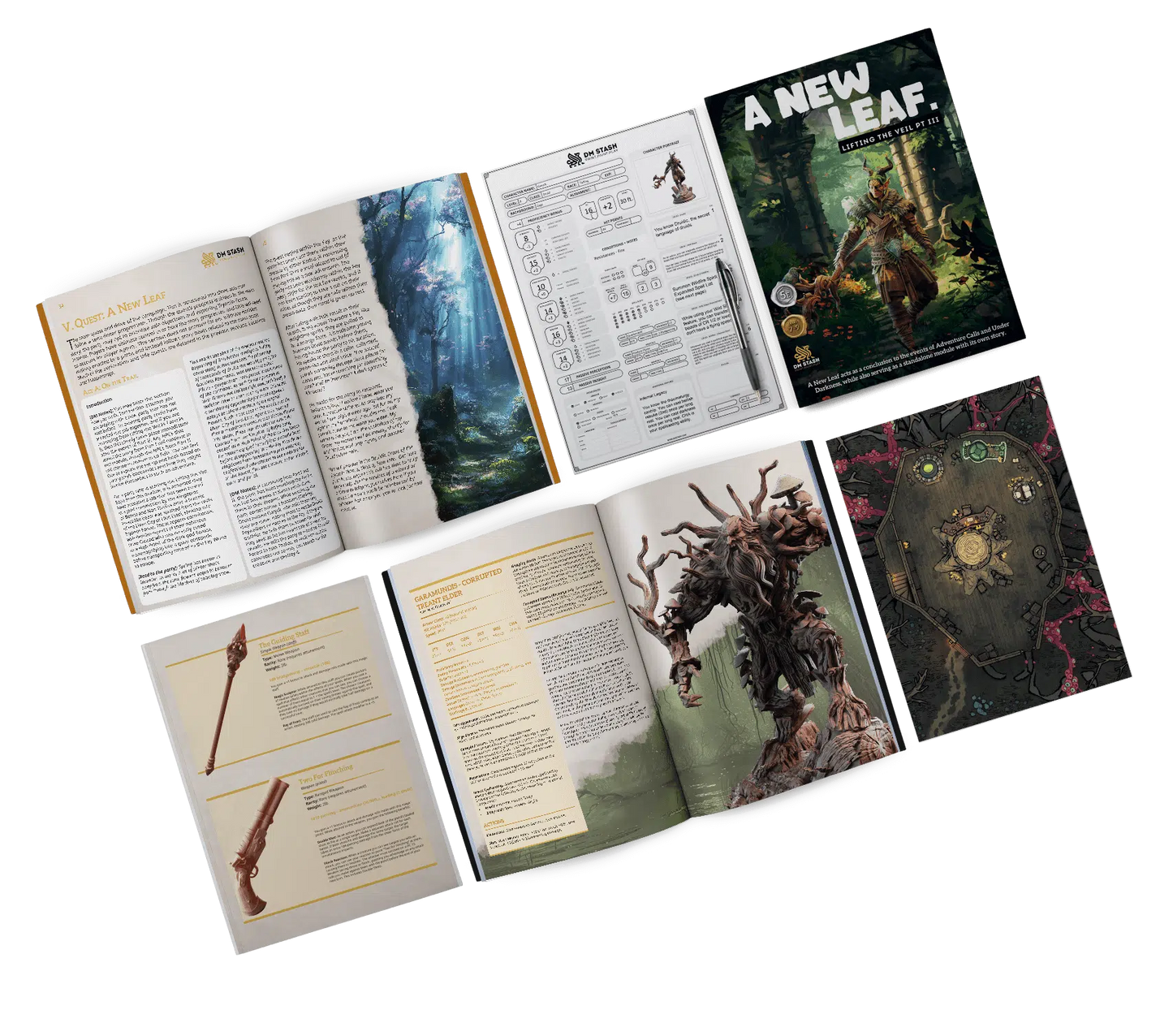 A New Leaf - DND 5e Starter Campaign - Full Set 14 Figures + Maps + Characters Sheets D&D