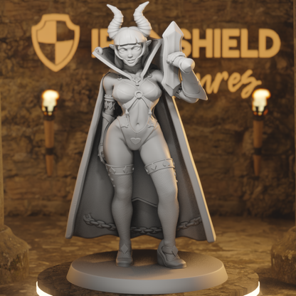 Ambrosia Female Tiefling Demonic Fighter Girl DnD miniature 3D printed resin tabletop RPG figure