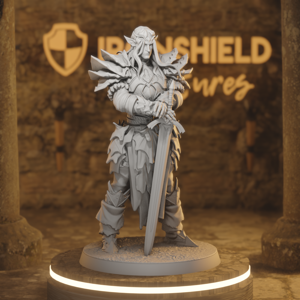 Anvarri Dralfar Knight 1 Elf Fighter DnD miniature 3D printed resin tabletop RPG figure