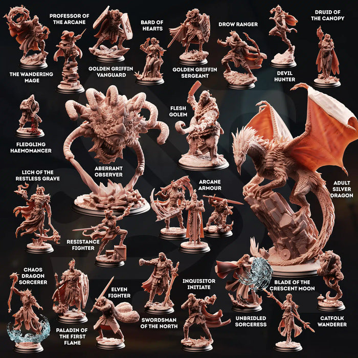 Bastion of the Wandering Mage - Full Set 23 Wizard Dragon Adventurer Miniatures | DnD Tabletop RPG | DM Stash