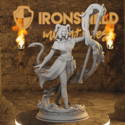 Aria the Faithful Tiefling Sorcerer, Warlock, Wizard DnD miniature 3D printed resin tabletop RPG figure