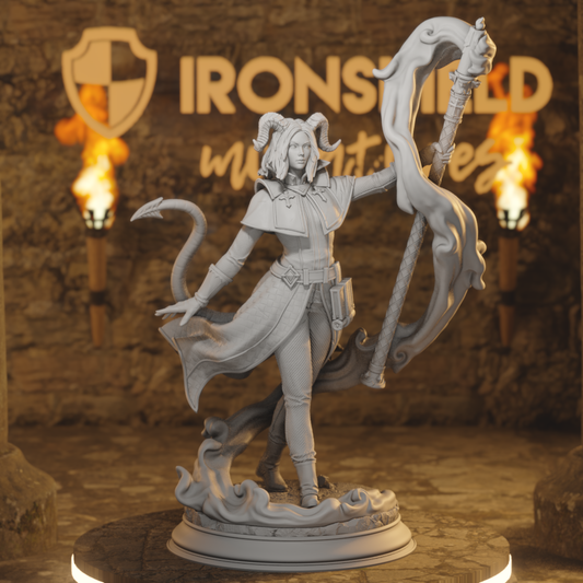 Aria the Faithful Tiefling Sorcerer, Warlock, Wizard DnD miniature 3D printed resin tabletop RPG figure