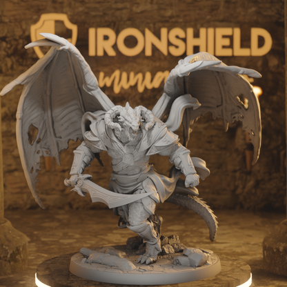 Ascendant Executor - Dragonkin Demon Wings Dual Blade DnD miniature 3D printed resin tabletop RPG figure