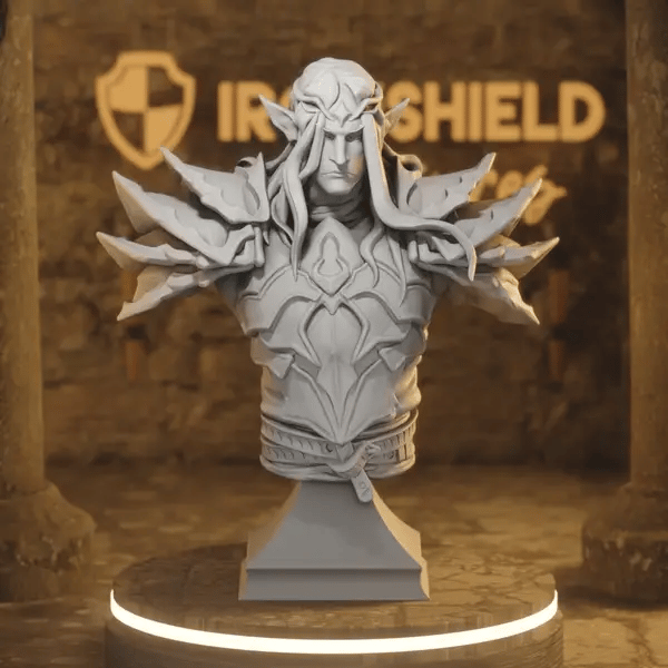 Avarri Dralfar Knight Bust DnD miniature 360 turntable animation