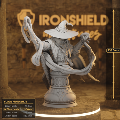 BUST Big Hat Harrison Human Wizard DnD miniature 3D printed resin tabletop RPG figure