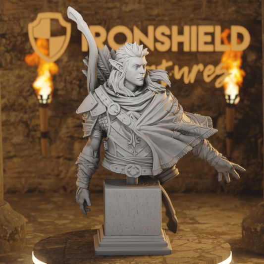 BUST Sactarin Elf Ranger DnD miniature 3D printed resin tabletop RPG figure