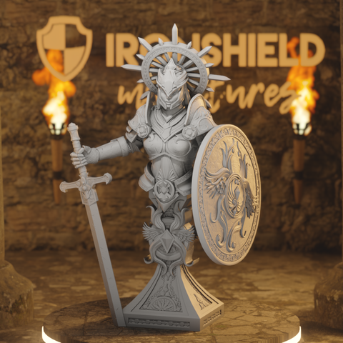 Soleria Bust - Haloed Aasimar Paladin Phoenix Shield Champion Display Bust