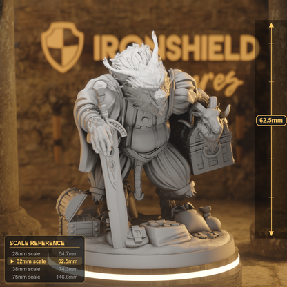 Big Bad Wulfgar Beastfolk Fighter DnD miniature 3D printed resin tabletop RPG figure