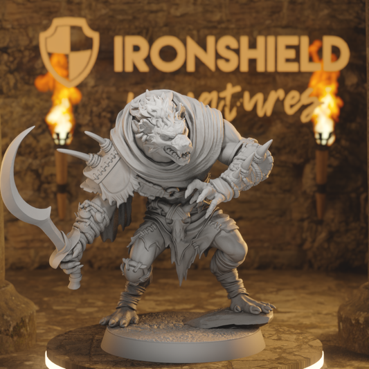Boneyard Gnoll 1 Gnoll Fighter DnD miniature 3D printed resin tabletop RPG figure