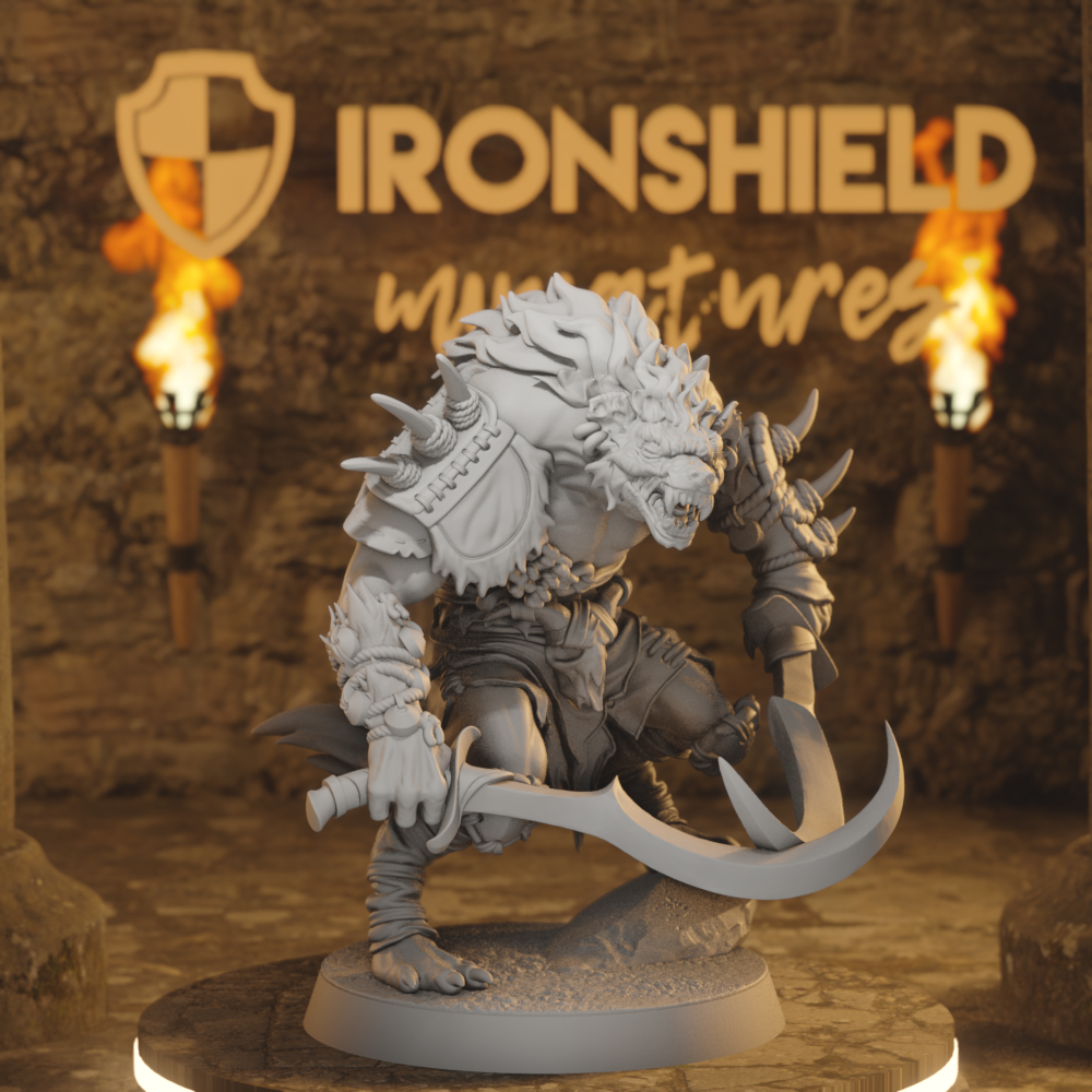 Boneyard Gnoll 3 Gnoll Fighter DnD miniature 3D printed resin tabletop RPG figure