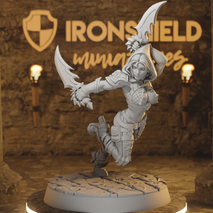 Brakha - Female Assassin Rogue Fighter DnD miniature 3D printed resin tabletop RPG figure
