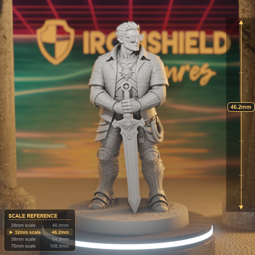 Brandon Baywarden Human Paladin DnD miniature 3D printed resin tabletop RPG figure
