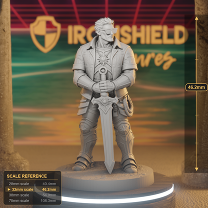 Brandon Baywarden Human Paladin DnD miniature 3D printed resin tabletop RPG figure