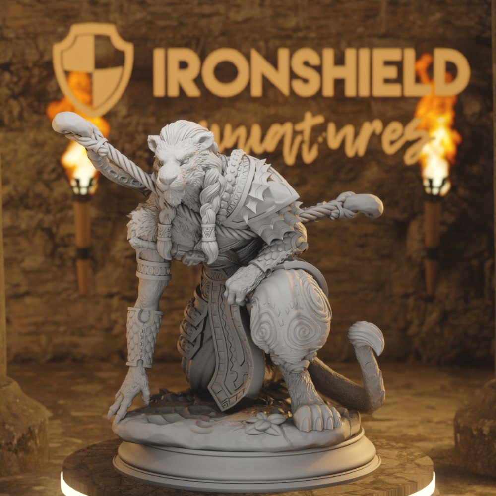 Bri'zani Lionfolk Ranger DnD miniature 3D printed resin tabletop RPG figure