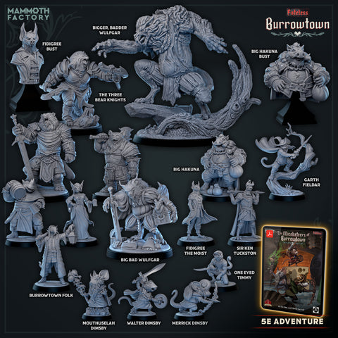 Burrowtown - Full Set 18 Beastfolk Townsfolk Tavern Miniatures Fateless | DnD Tabletop RPG | Mammoth Factory