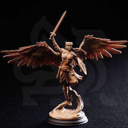 Valkyrie Fighter - Celestial Warrior Shieldmaiden DnD miniature 3D printed resin figure alternate angle