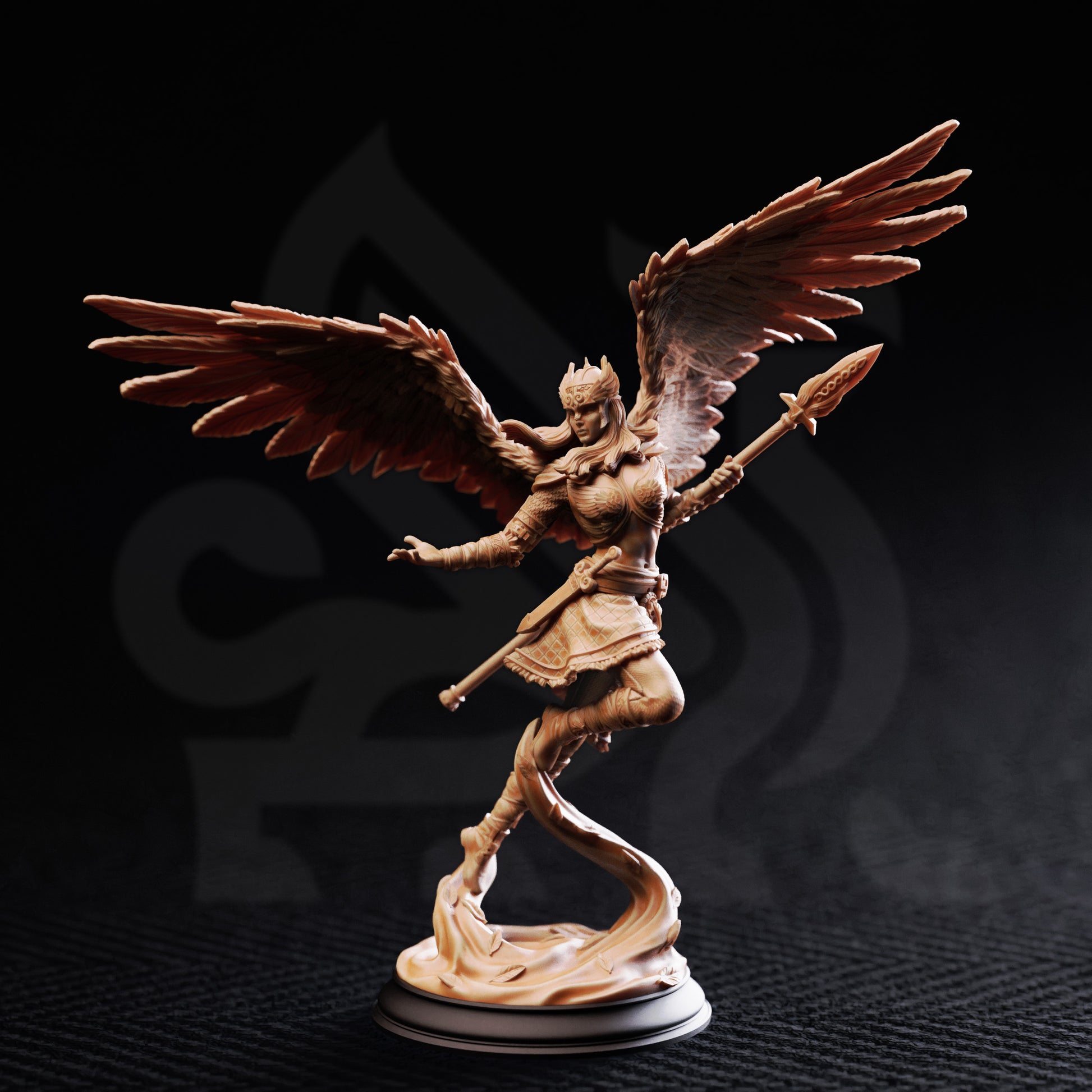 Valkyrie Spear - Aasimar Paladin Shieldmaiden DnD miniature 3D printed resin figure alternate angle