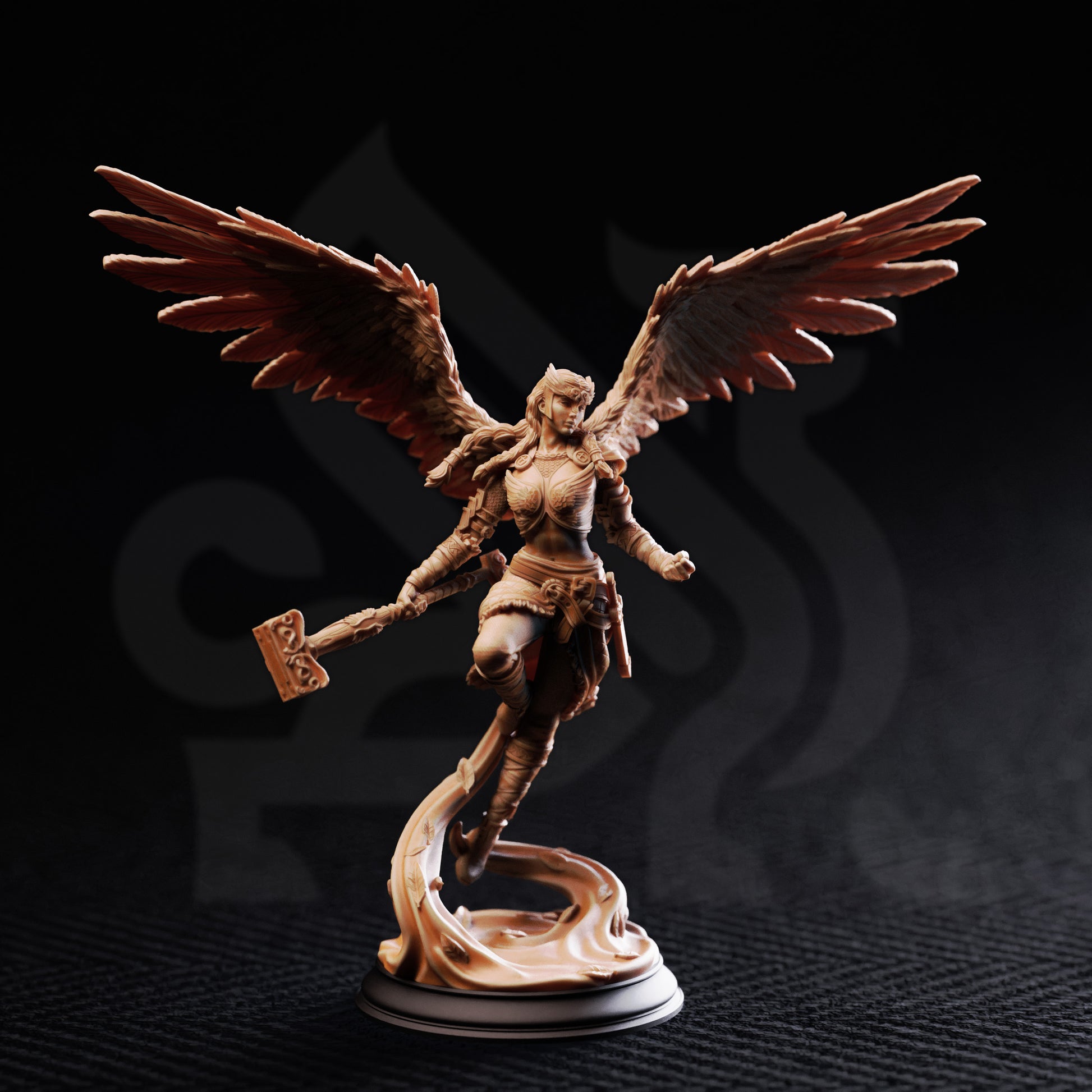 Valkyrie Hammer - Aasimar Paladin Shieldmaiden DnD miniature 3D printed resin figure alternate angle