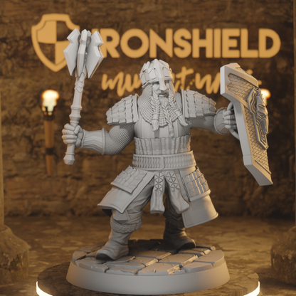 Dwarf mace Knight Fighter Barbariaian DnD miniature 3D printed resin tabletop RPG figure