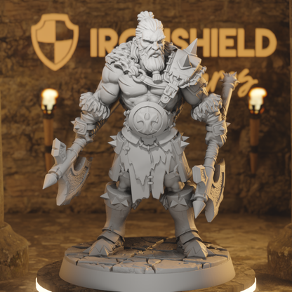 Einar - Viking Barbarian warrior with axes DnD miniature 3D printed resin tabletop RPG figure