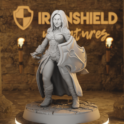 Esabell - Shieldmaiden Paladin Defender Heroine DnD miniature 3D printed resin tabletop RPG figure