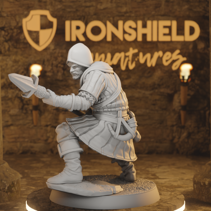 Farlands Militia 4 - Human Skirmisher Scout Sneaky Kneeling DnD miniature 3D printed resin tabletop RPG figure