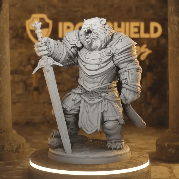 Father Bear Knight DnD miniature 360 turntable animation