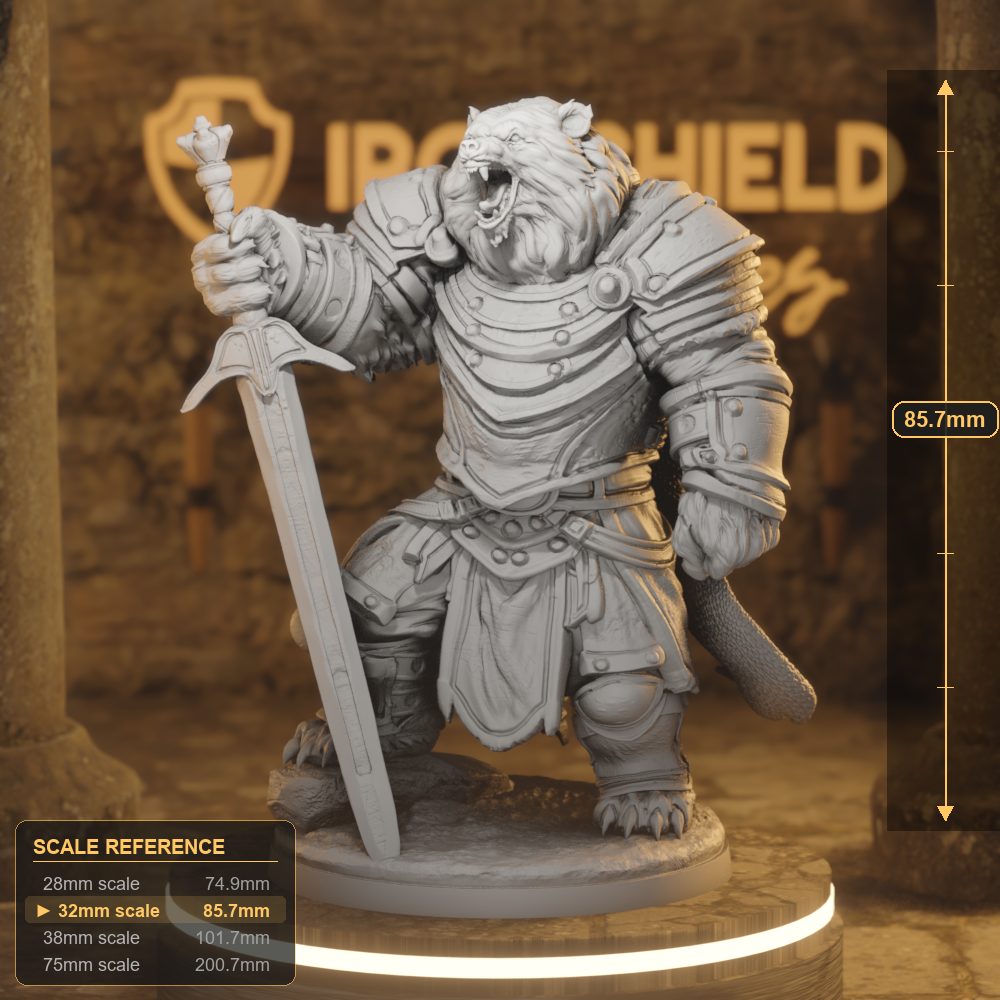 Father Bear Knight Beastfolk Paladin DnD miniature 3D printed resin tabletop RPG figure