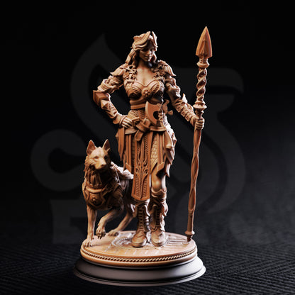 Freya - Human Ranger Druid with Wolf DnD miniature 3D printed resin figure alternate angle