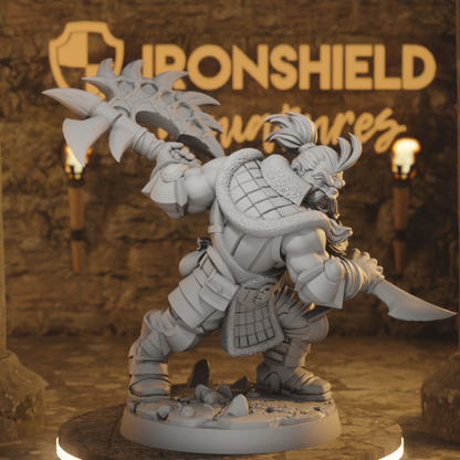 Gandharr Dwarf Barbarian Berserker Rogue DnD miniature 3D printed resin tabletop RPG figure