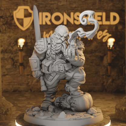Garaldir - Dwarf Witcher Smoke Barbarian DnD miniature 3D printed resin tabletop RPG figure