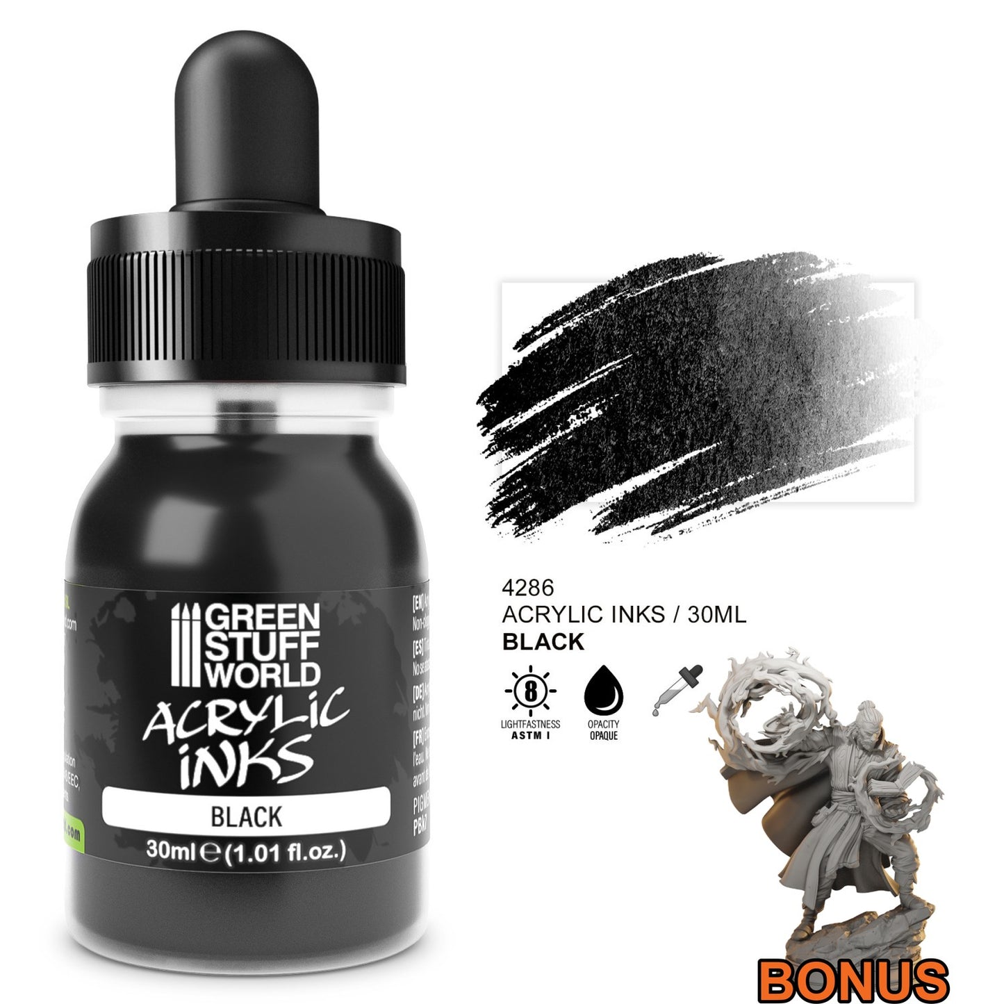 Green Stuff World Acrylic Ink Opaque Black 30ml
