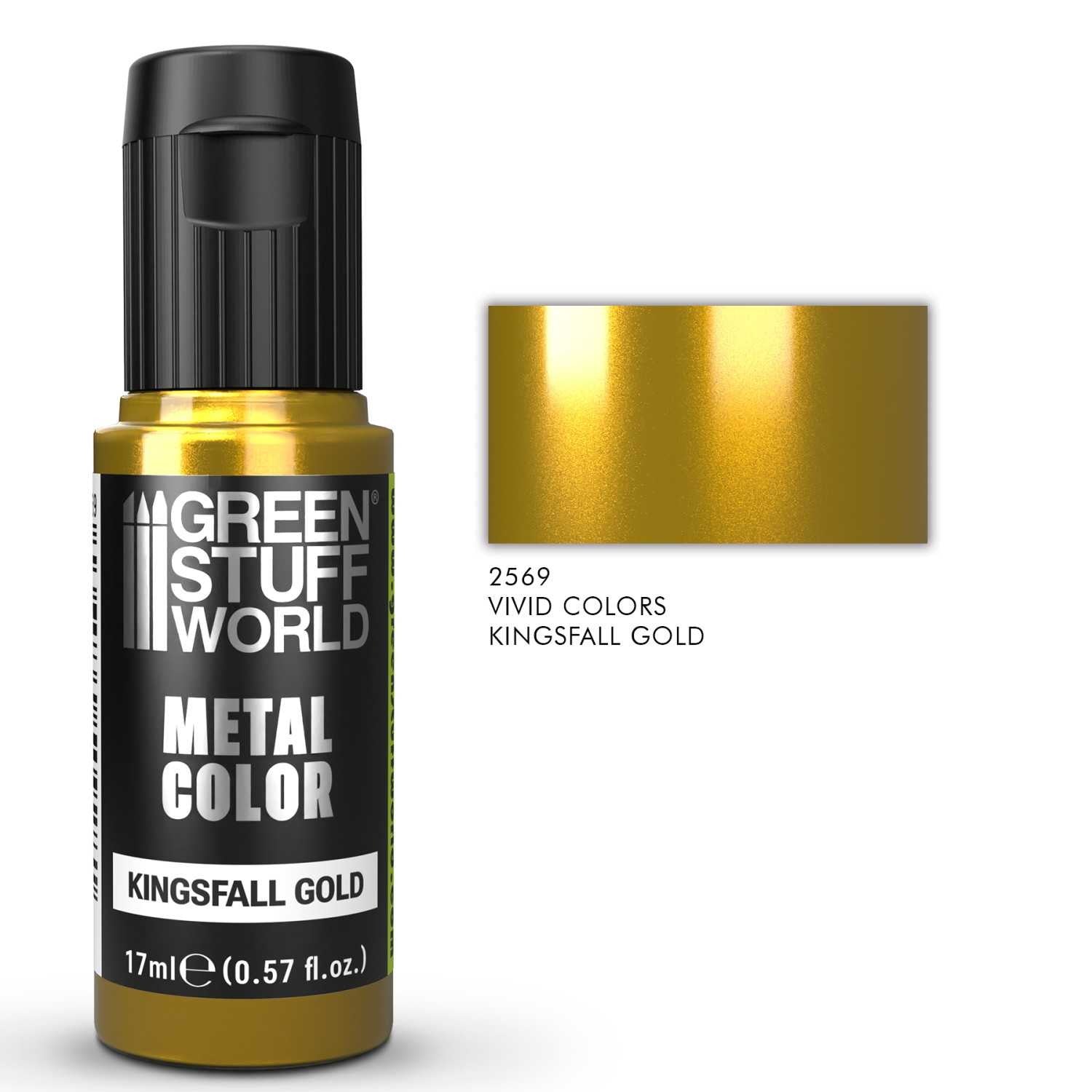 Green Stuff World Acrylic Metal Paint VIVID Kingsfall Gold 17ml - view 3