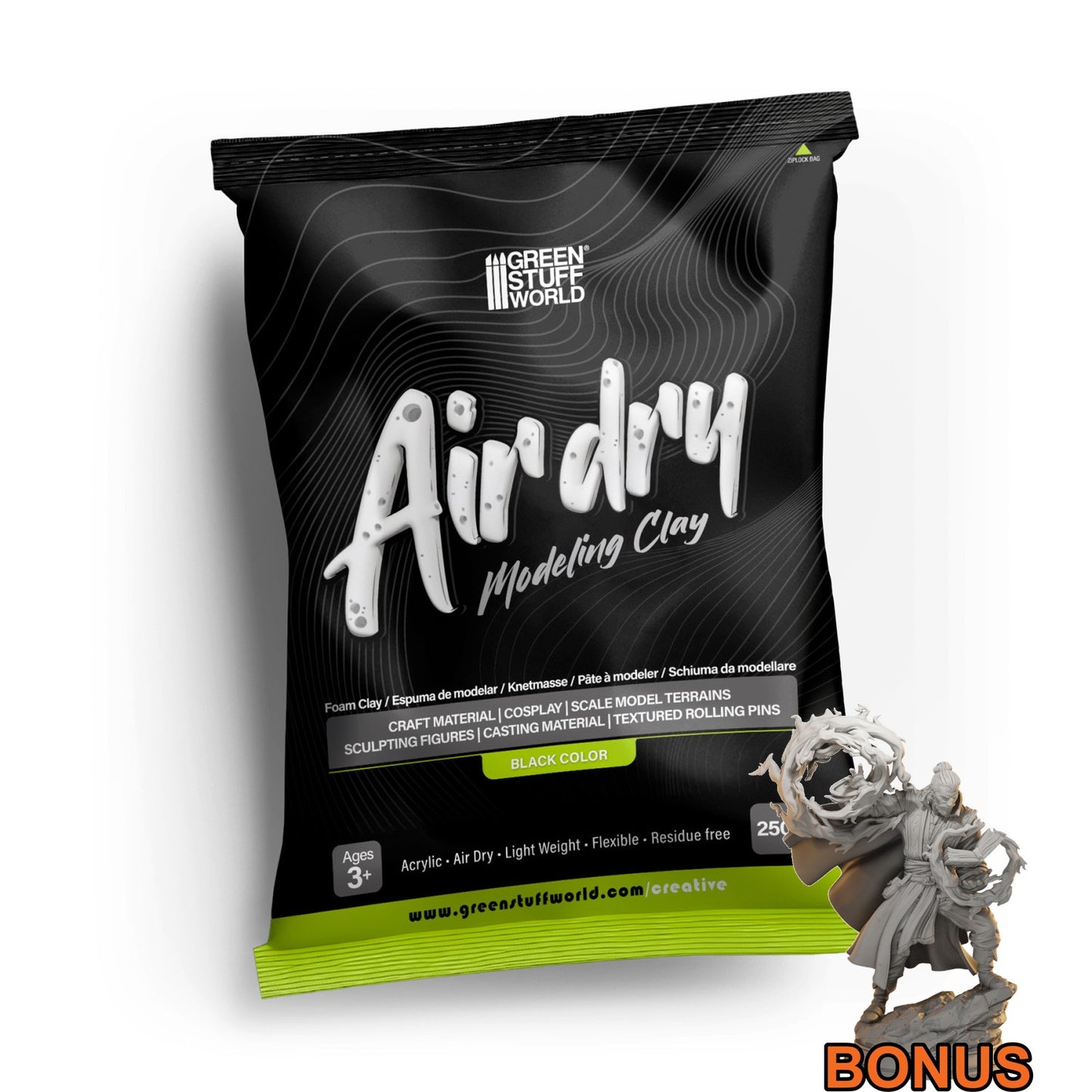 Green Stuff World Air Dry Modeling Foam Clay Black 250g