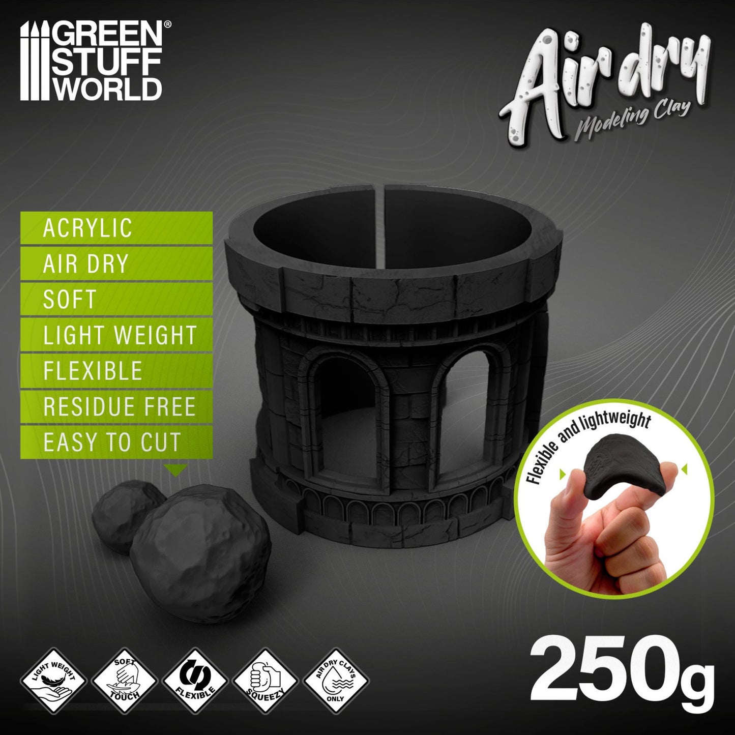 Green Stuff World Air Dry Modeling Foam Clay Black 250g - view 3