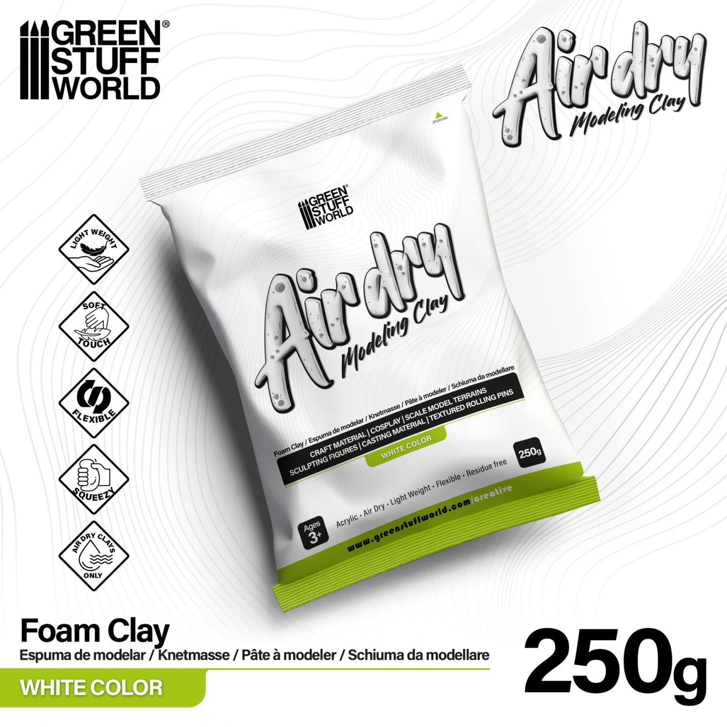 Green Stuff World Air Dry Modeling Foam Clay White 250g - view 4