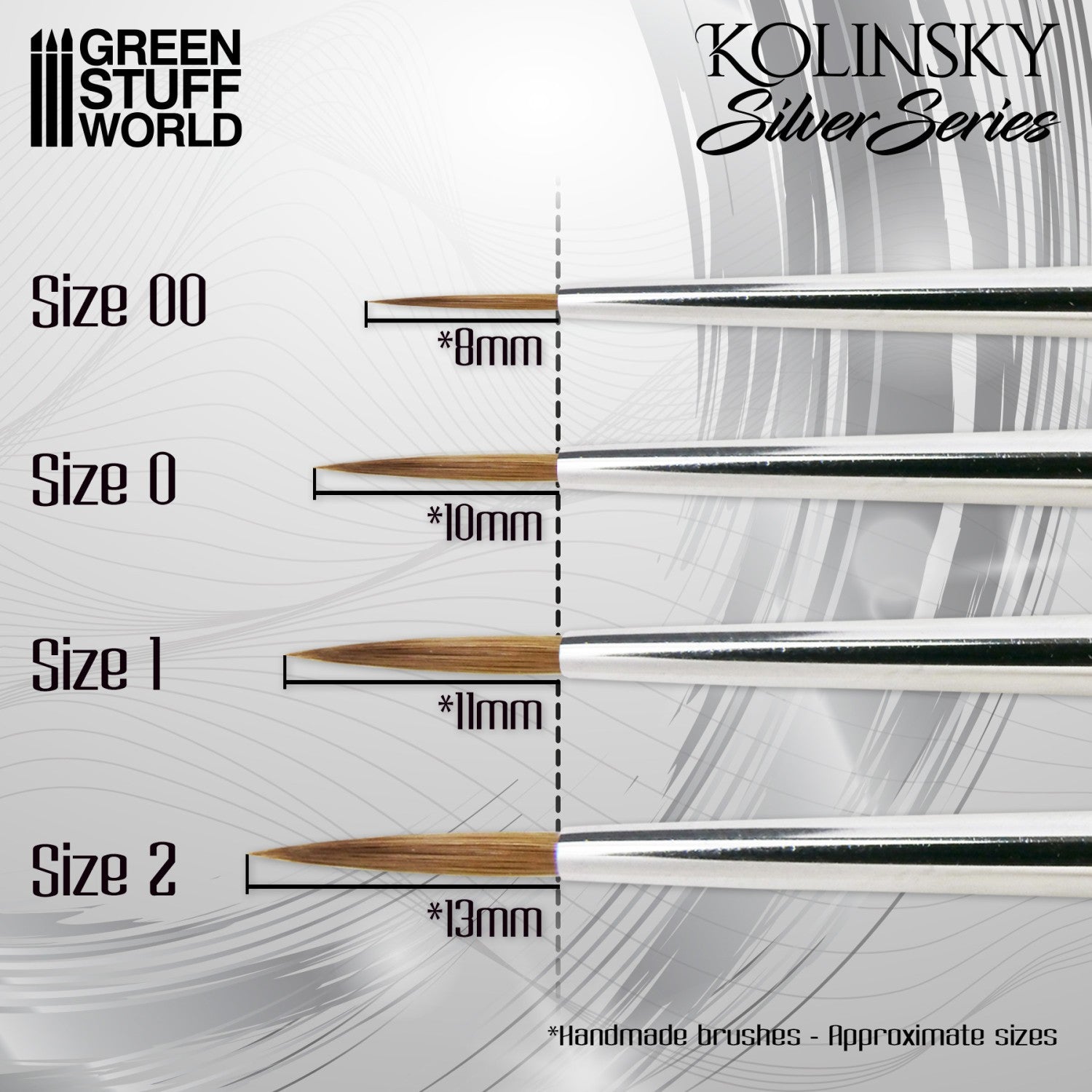 Green Stuff World Kolinsky Brush Set - Silver Series (Pack x4) - view 2