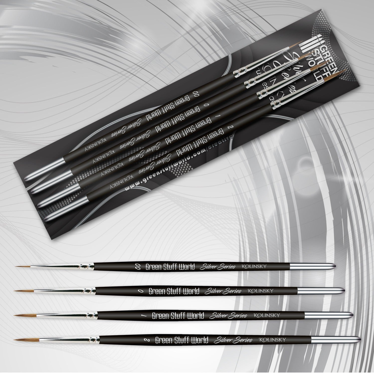 Green Stuff World Kolinsky Brush Set - Silver Series (Pack x4) - view 3