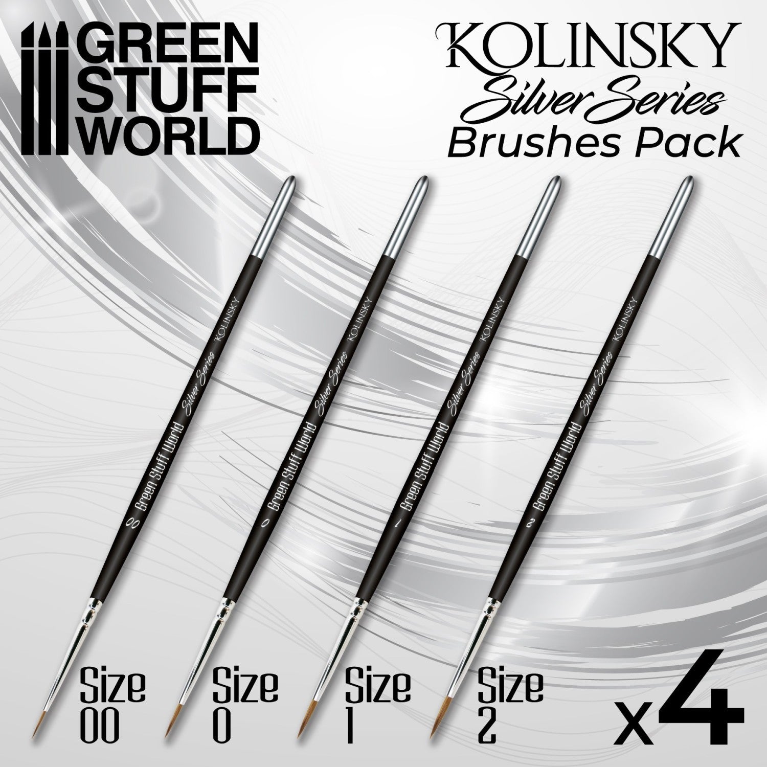 Green Stuff World Kolinsky Brush Set - Silver Series (Pack x4) - view 4