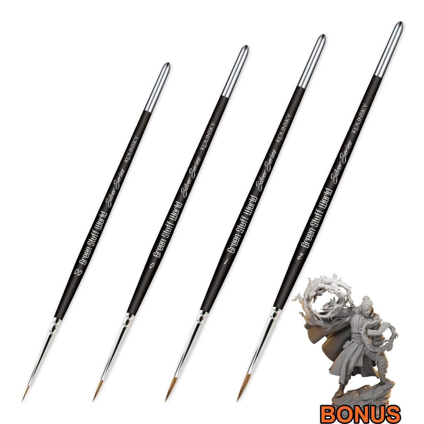 Green Stuff World Kolinsky Brush Set - Silver Series (Pack x4)