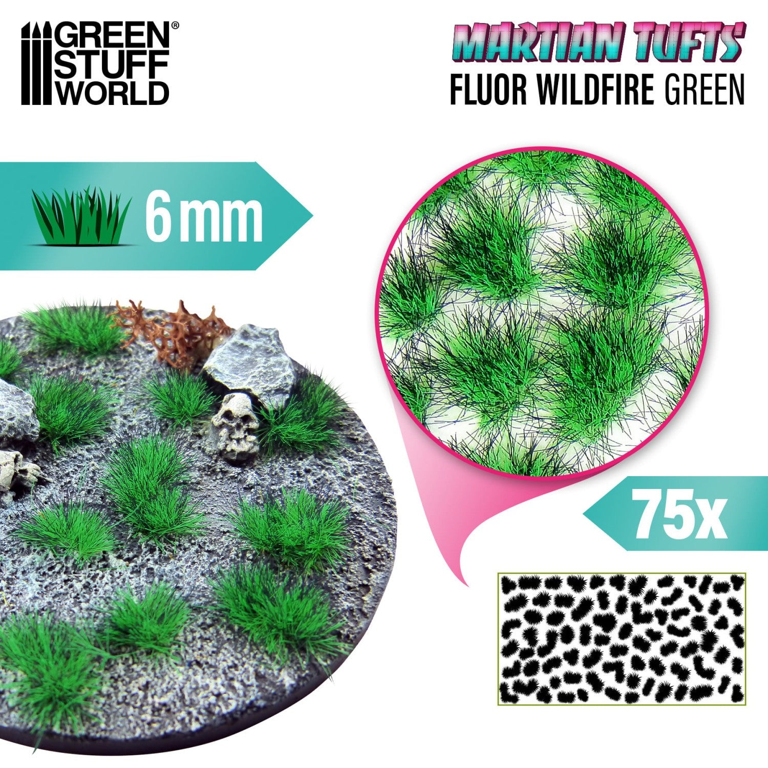 Green Stuff World Martian Tufts 6mm - FLUOR WILDFIRE GREEN - view 2