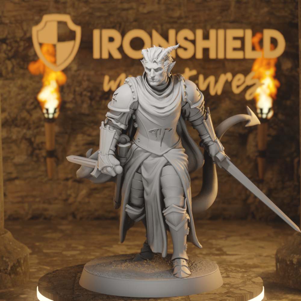 Hellswake Knight 1 Tiefling Fighter DnD miniature 3D printed resin tabletop RPG figure