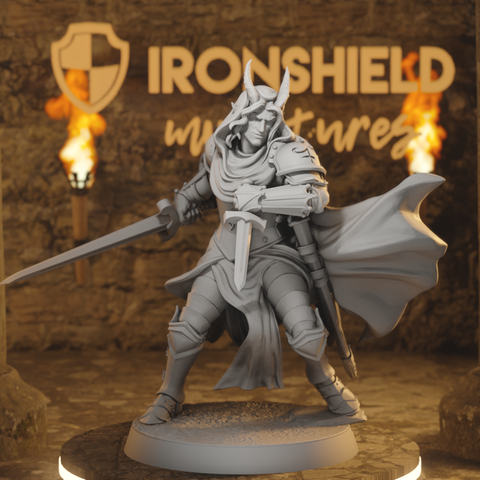 Hellswake Knight - Hooded Tiefling Fighter Twin-Horned Errant of the Hellswake