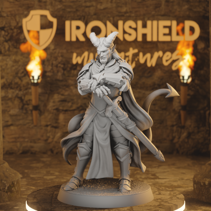 Hellswake Knight 3 Tiefling Warlock DnD miniature 3D printed resin tabletop RPG figure